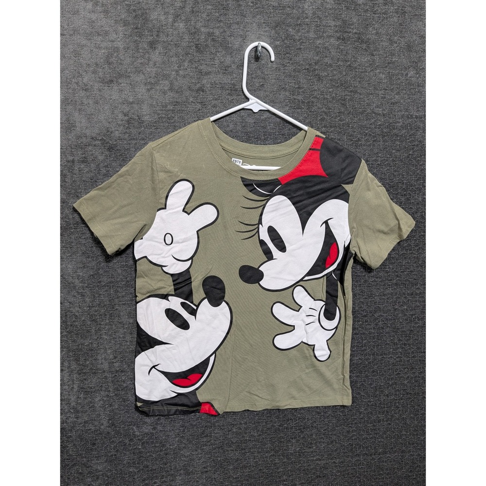 Disney Mickey Minnie Mouse Graphic Tee Olive Green Short Sleeve Shirt Medium